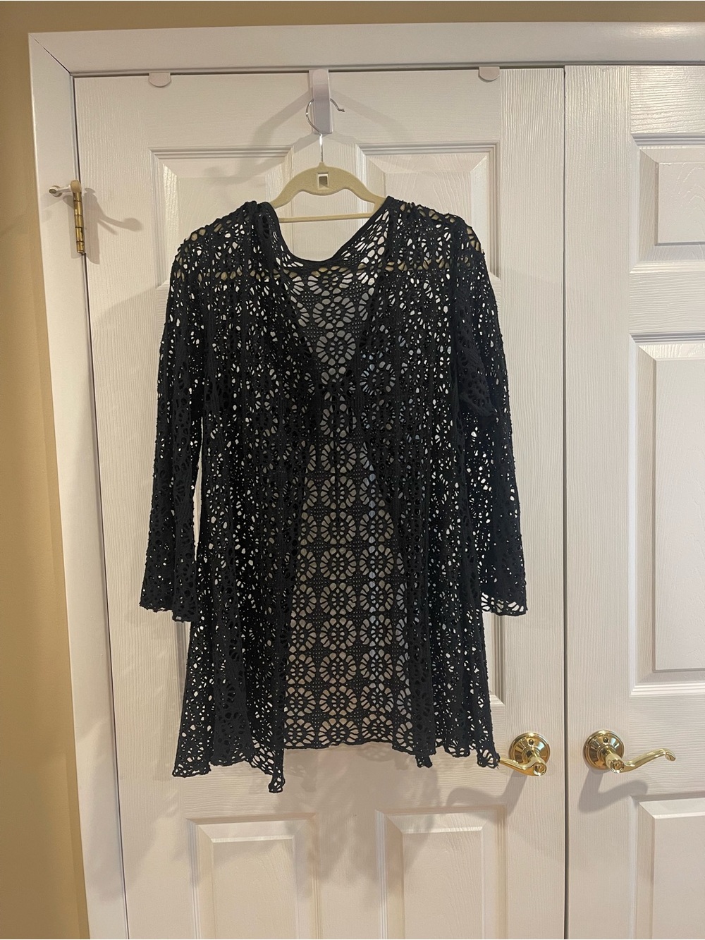 J Valdi Black Lace Tie Front Swim Coverup Size Medium